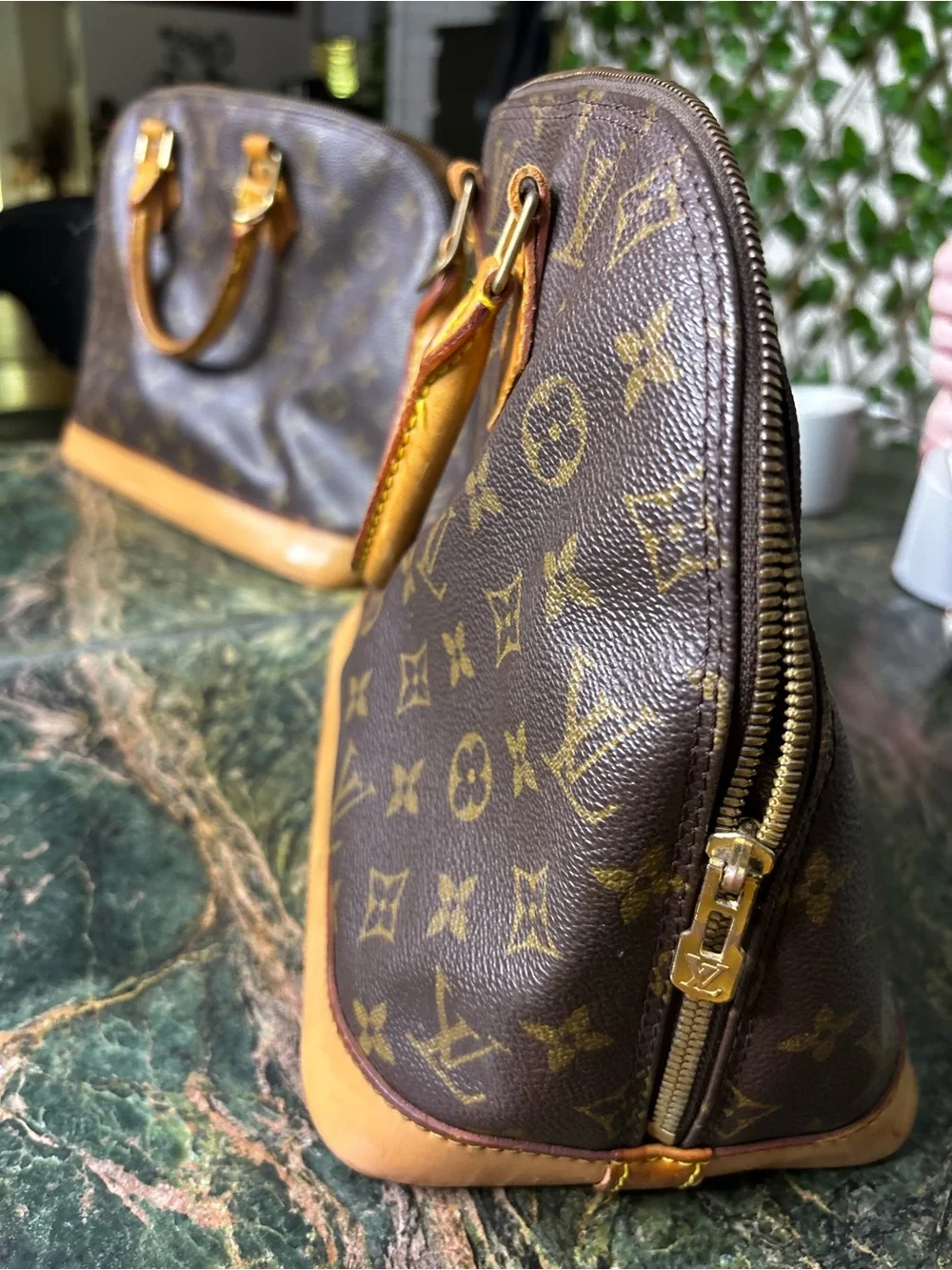 Louis Vuitton Monogram Handbag - Dark Brown & Tan